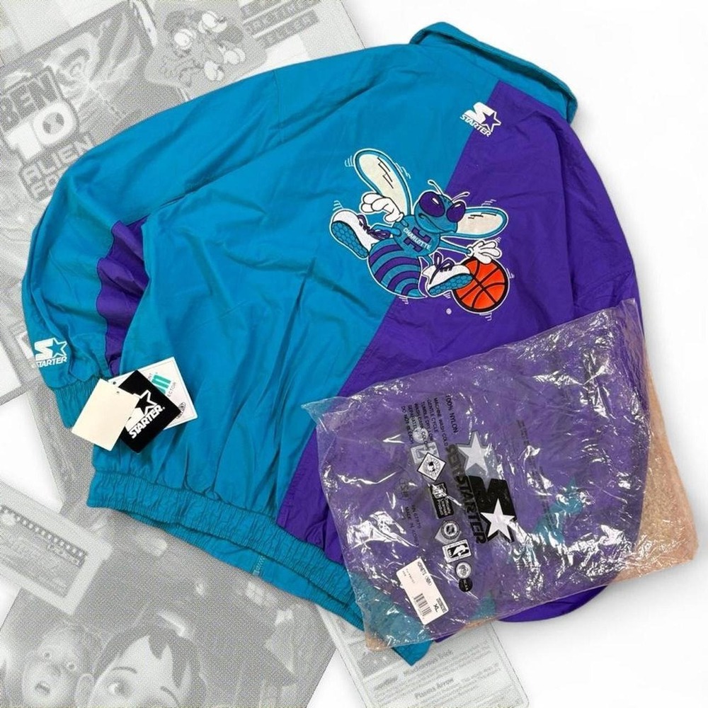 Vintage 90s Starter NBA Charlotte Hornets Windbreaker Jacket XL NWT Deadstock